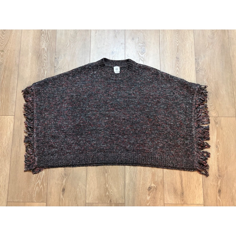 Cabi 4628 Fringe Poncho Sweater Space Dye Marled Knit Black Red XS/S
